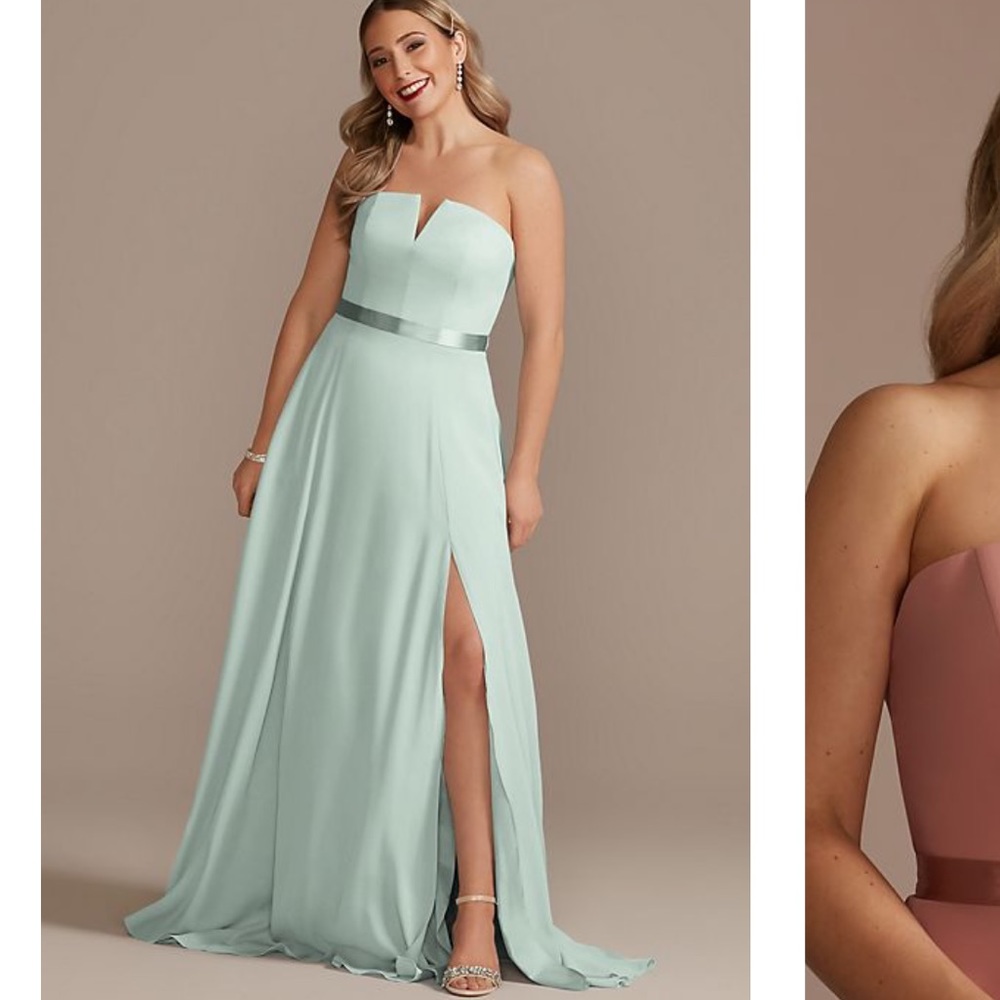 David’s Bridal georgette v-wire bridesmaid dress with corset back